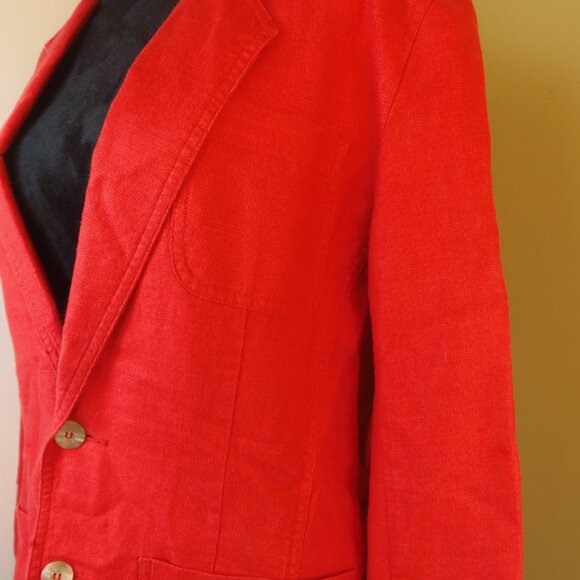 Vintage 80s Liz Wear Petite Red Linen Blend Blazer SZ 4P Office Costumer - Picture 6 of 9